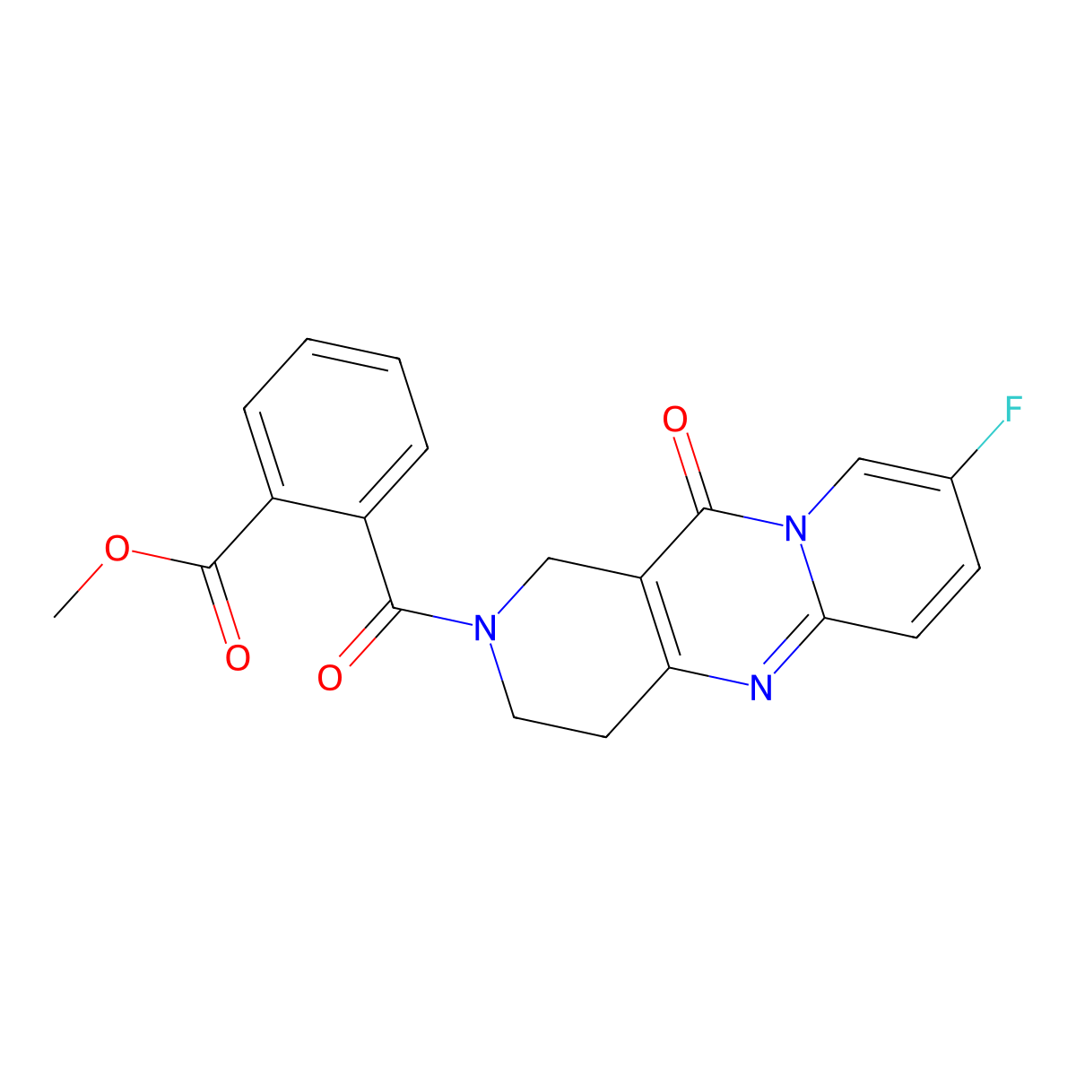 methyl 2-(8-fluoro-11-oxo-2,3,4,11-tetrahydro-1H-dipyrido[1,2-a:4',3'-d]pyrimidine-2-carbonyl)benzoate molecular structure, CAS 2034267-88-2