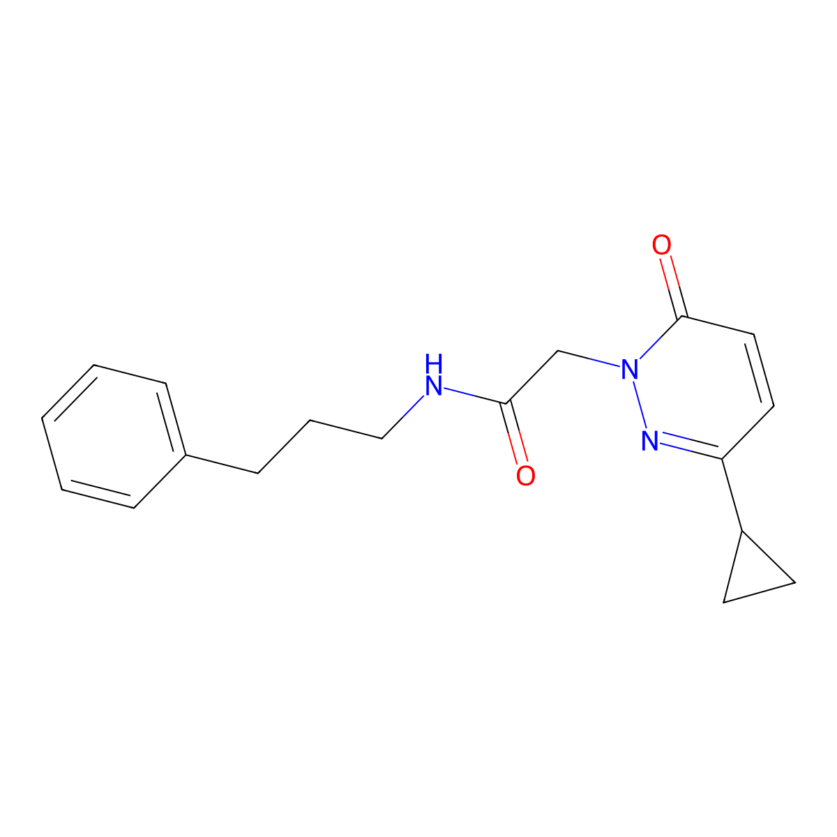 2-(3-cyclopropyl-6-oxopyridazin-1(6H)-yl)-N-(3-phenylpropyl)acetamide molecular structure, CAS 2034267-90-6