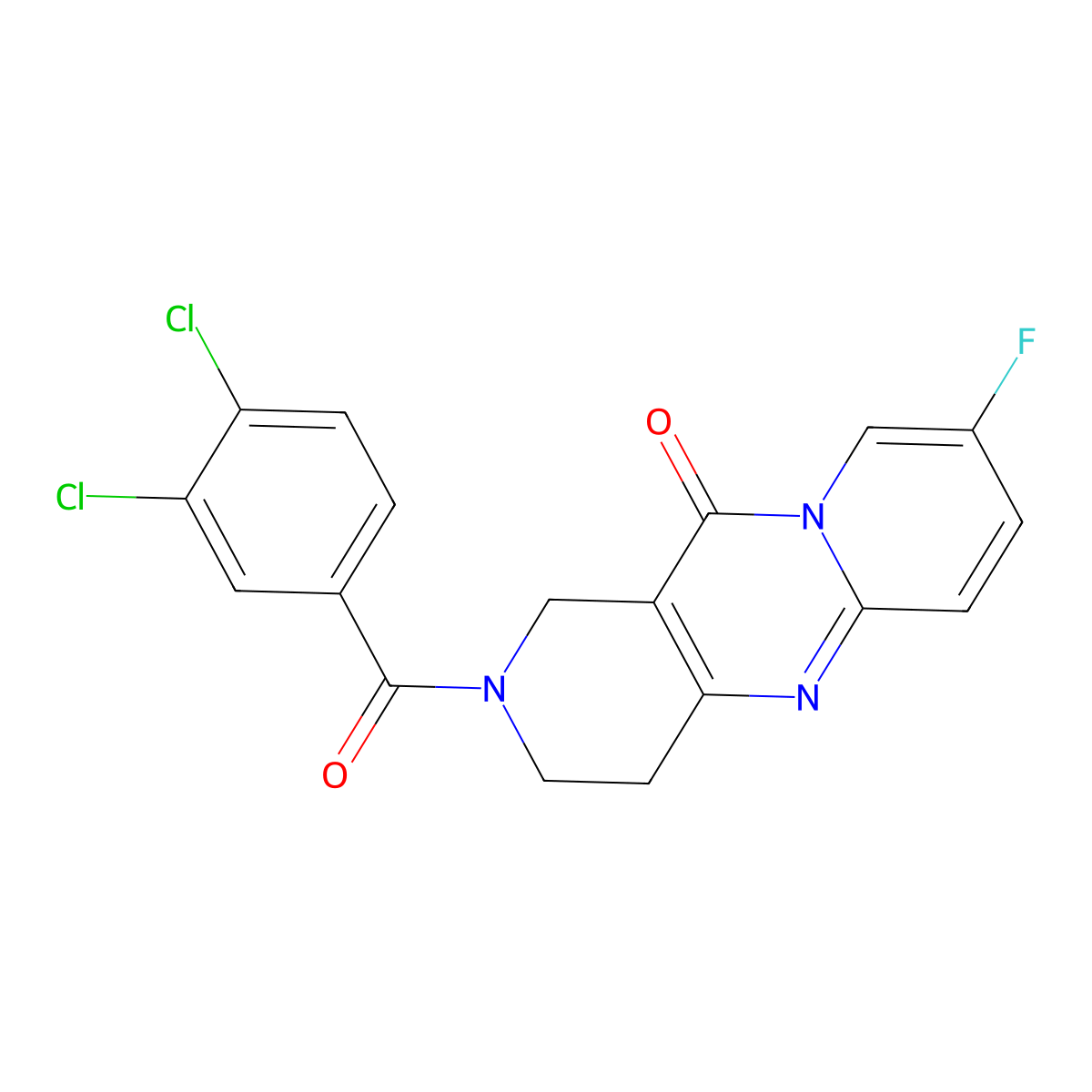 2-(3,4-dichlorobenzoyl)-8-fluoro-3,4-dihydro-1H-dipyrido[1,2-a:4',3'-d]pyrimidin-11(2H)-one molecular structure, CAS 2034267-99-5
