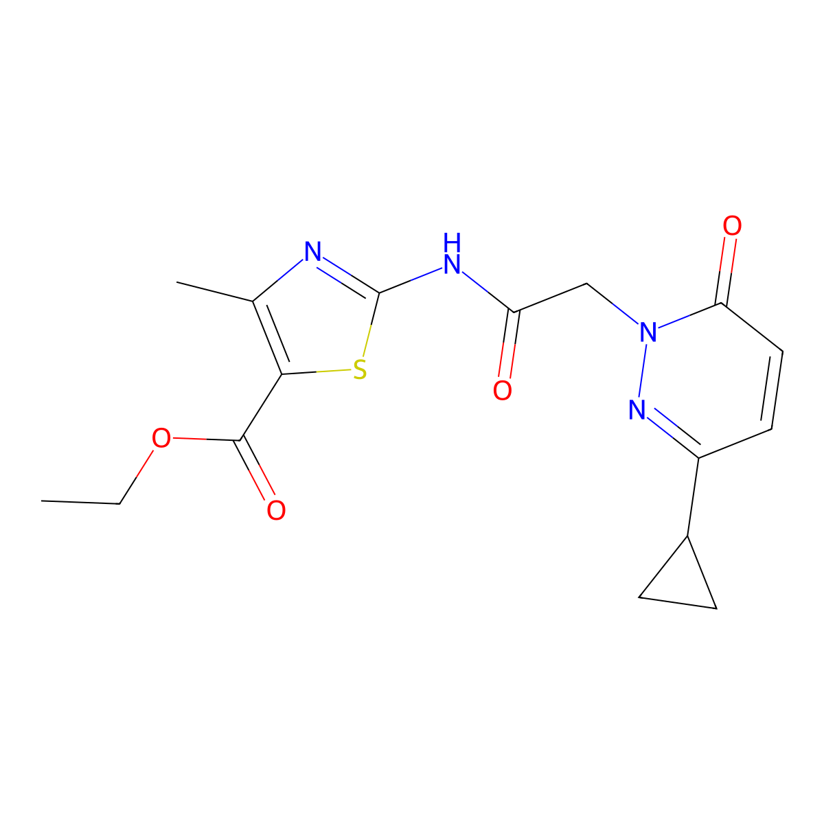 ethyl 2-(2-(3-cyclopropyl-6-oxopyridazin-1(6H)-yl)acetamido)-4-methylthiazole-5-carboxylate molecular structure, CAS 2034268-00-1