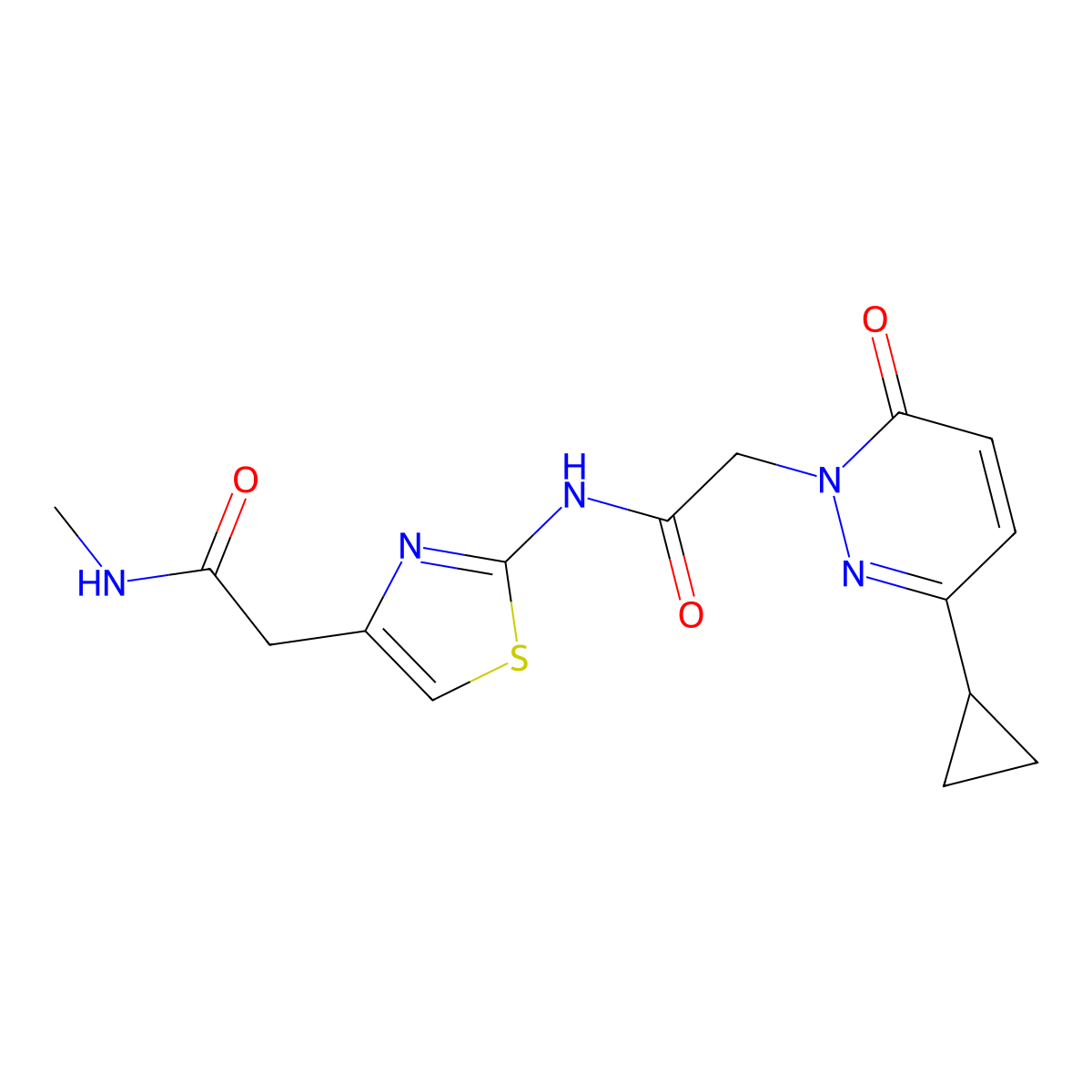 2-(3-cyclopropyl-6-oxopyridazin-1(6H)-yl)-N-(4-(2-(methylamino)-2-oxoethyl)thiazol-2-yl)acetamide molecular structure, CAS 2034268-04-5