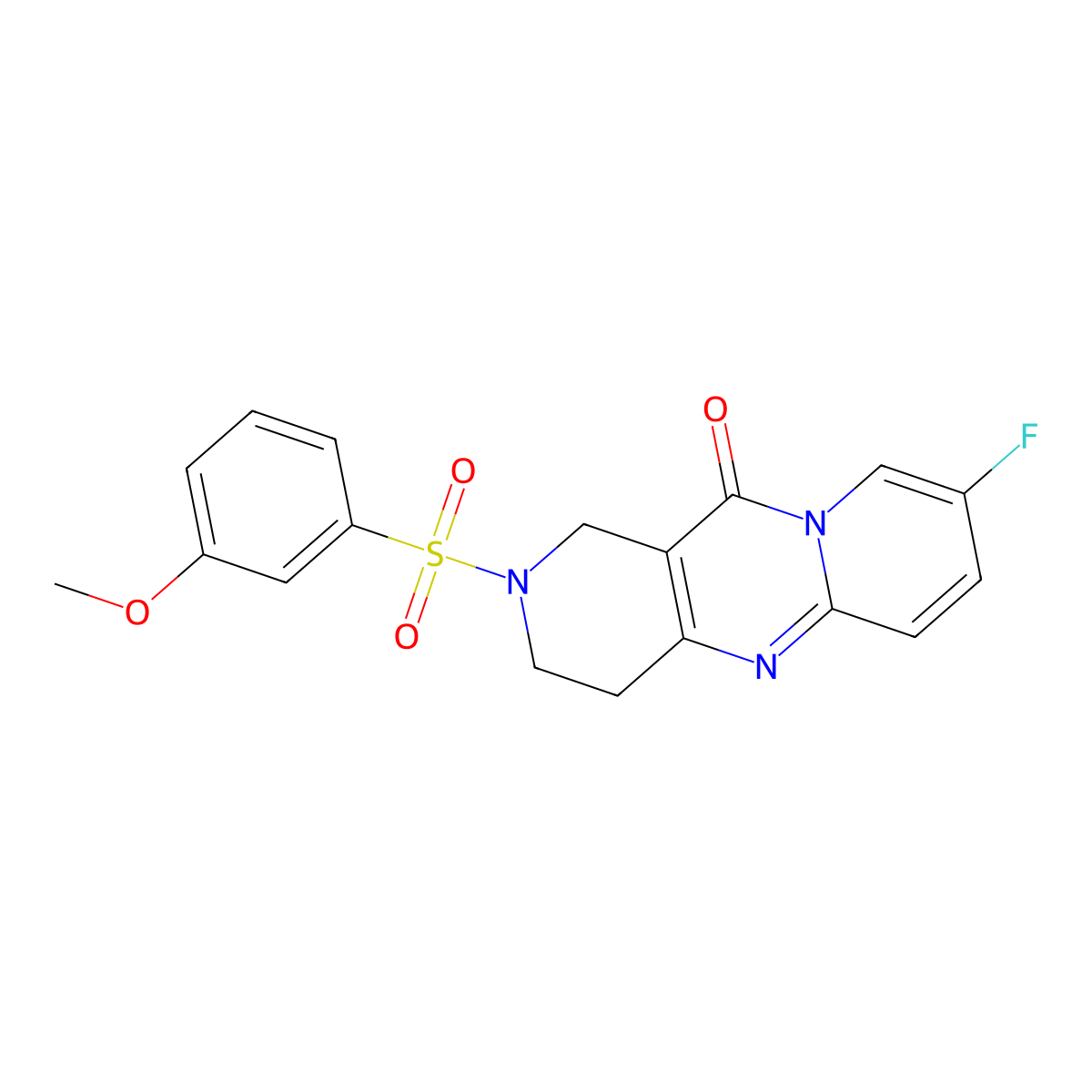 8-fluoro-2-((3-methoxyphenyl)sulfonyl)-3,4-dihydro-1H-dipyrido[1,2-a:4',3'-d]pyrimidin-11(2H)-one molecular structure, CAS 2034268-12-5