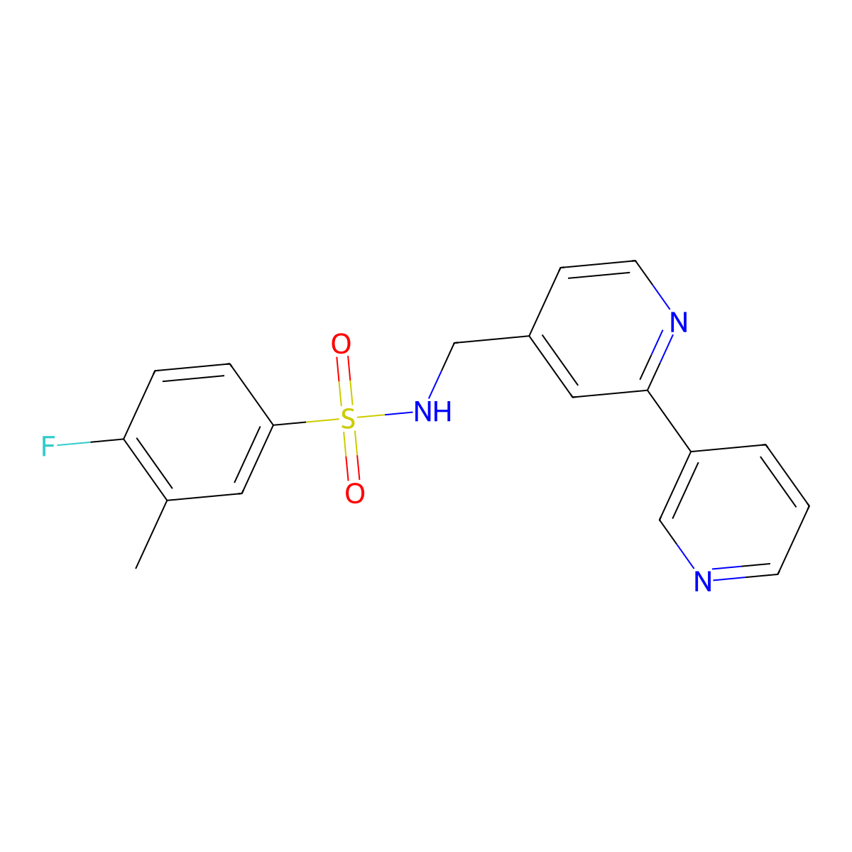 N-({[2,3'-bipyridine]-4-yl}methyl)-4-fluoro-3-methylbenzene-1-sulfonamide molecular structure, CAS 2034268-13-6