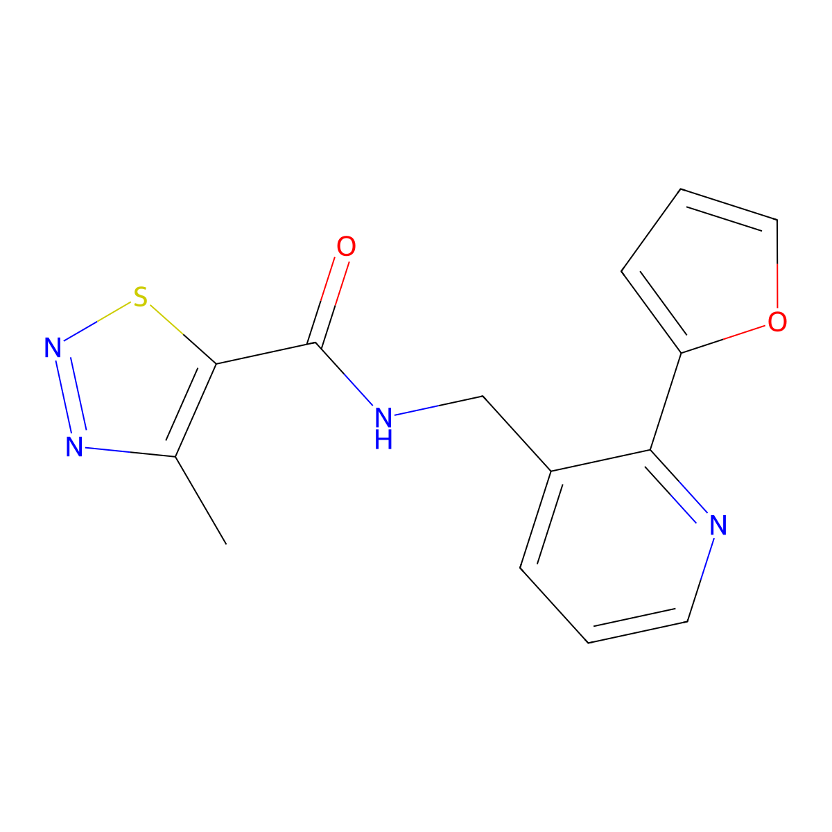 N-{[2-(furan-2-yl)pyridin-3-yl]methyl}-4-methyl-1,2,3-thiadiazole-5-carboxamide molecular structure, CAS 2034268-14-7