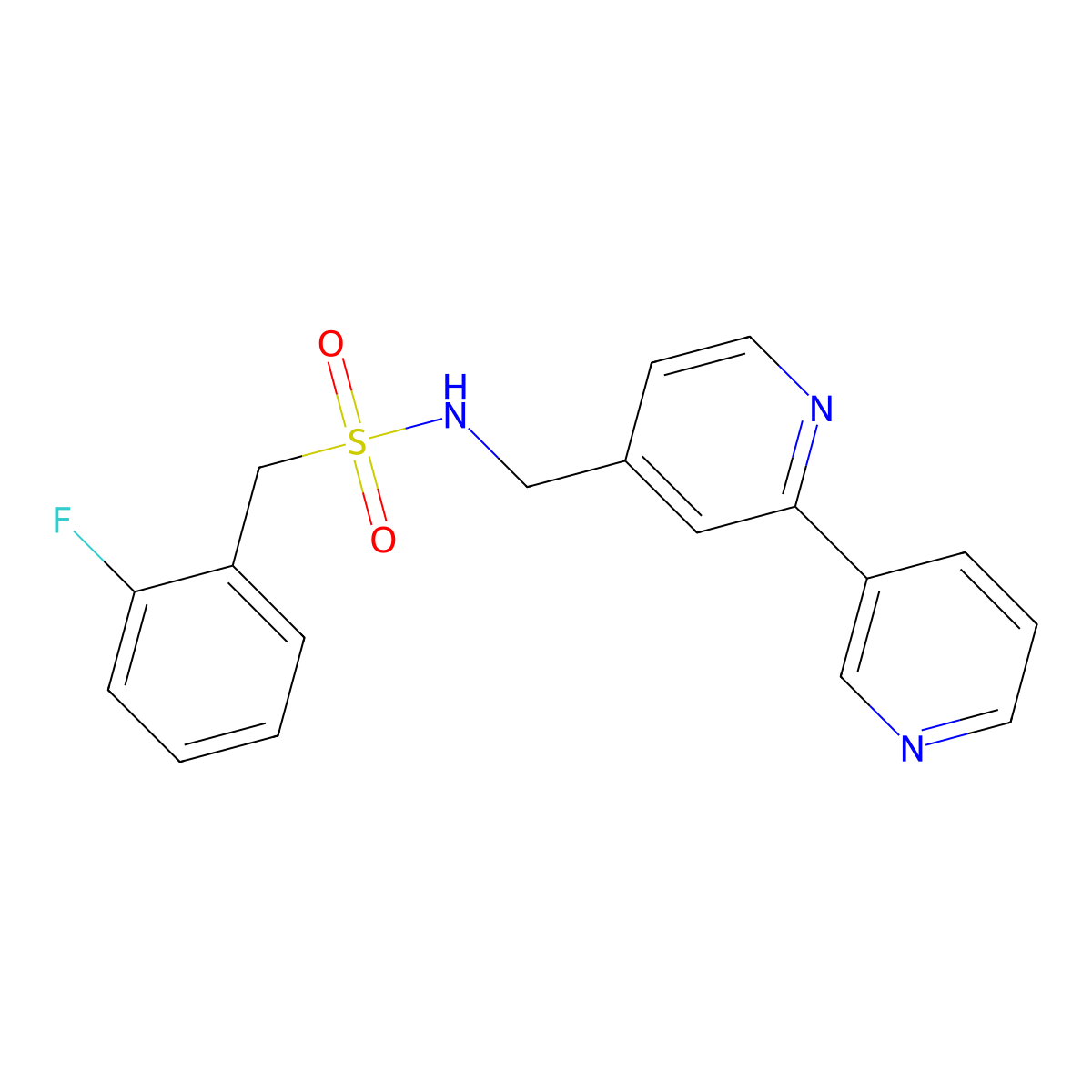 N-({[2,3'-bipyridine]-4-yl}methyl)-1-(2-fluorophenyl)methanesulfonamide molecular structure, CAS 2034268-15-8