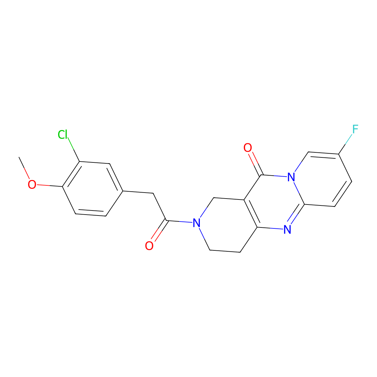 2-(2-(3-chloro-4-methoxyphenyl)acetyl)-8-fluoro-3,4-dihydro-1H-dipyrido[1,2-a:4',3'-d]pyrimidin-11(2H)-one molecular structure, CAS 2034268-16-9
