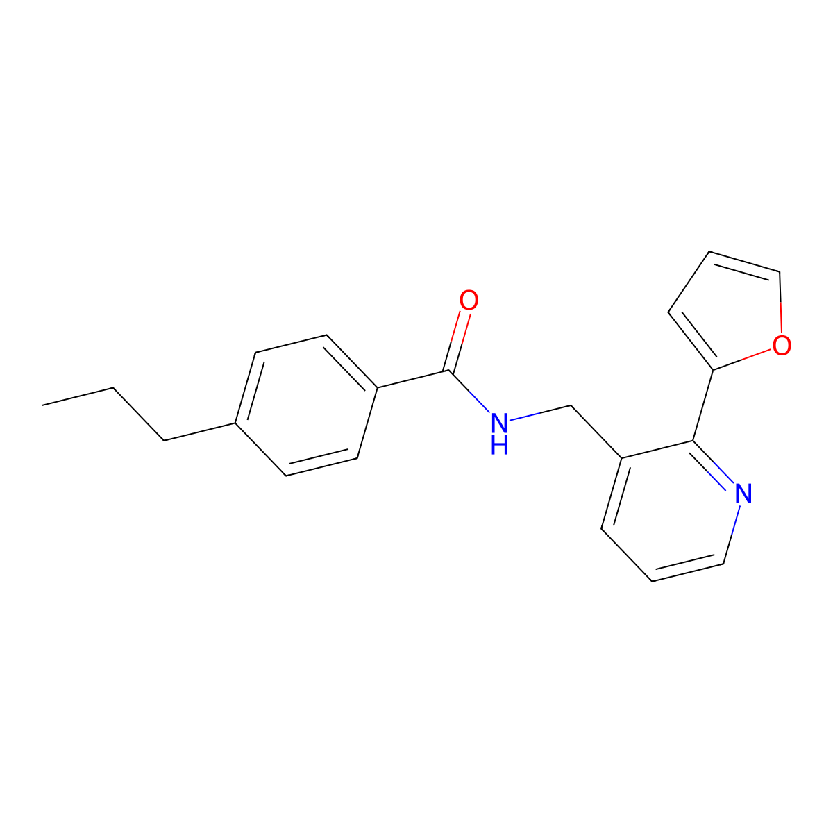 N-((2-(furan-2-yl)pyridin-3-yl)methyl)-4-propylbenzamide molecular structure, CAS 2034268-18-1