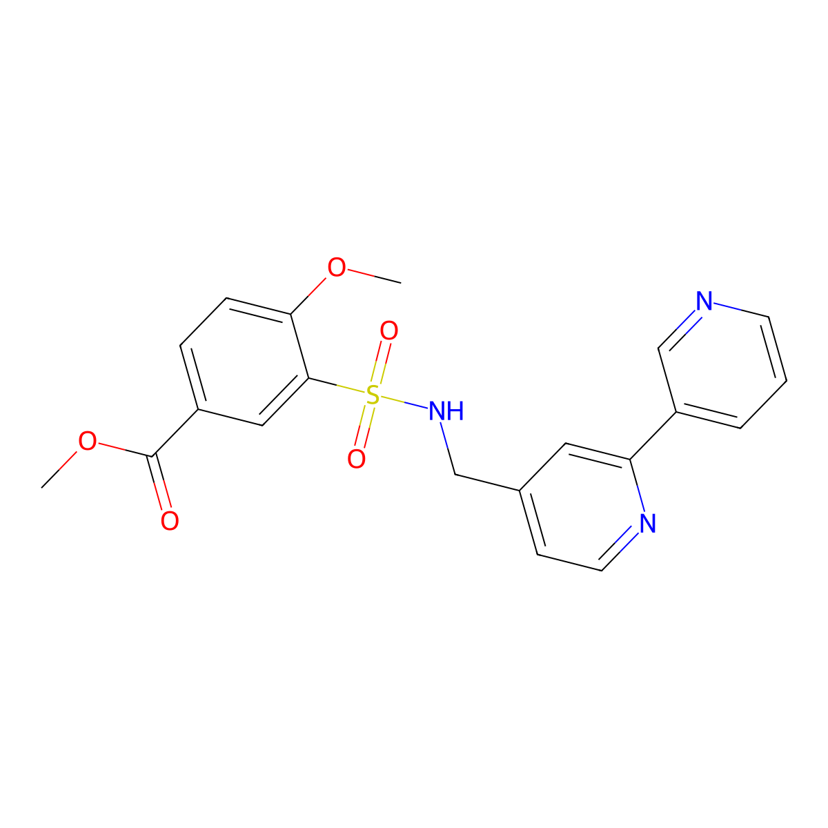 Methyl 3-[({[2,3'-bipyridine]-4-yl}methyl)sulfamoyl]-4-methoxybenzoate molecular structure, CAS 2034268-20-5