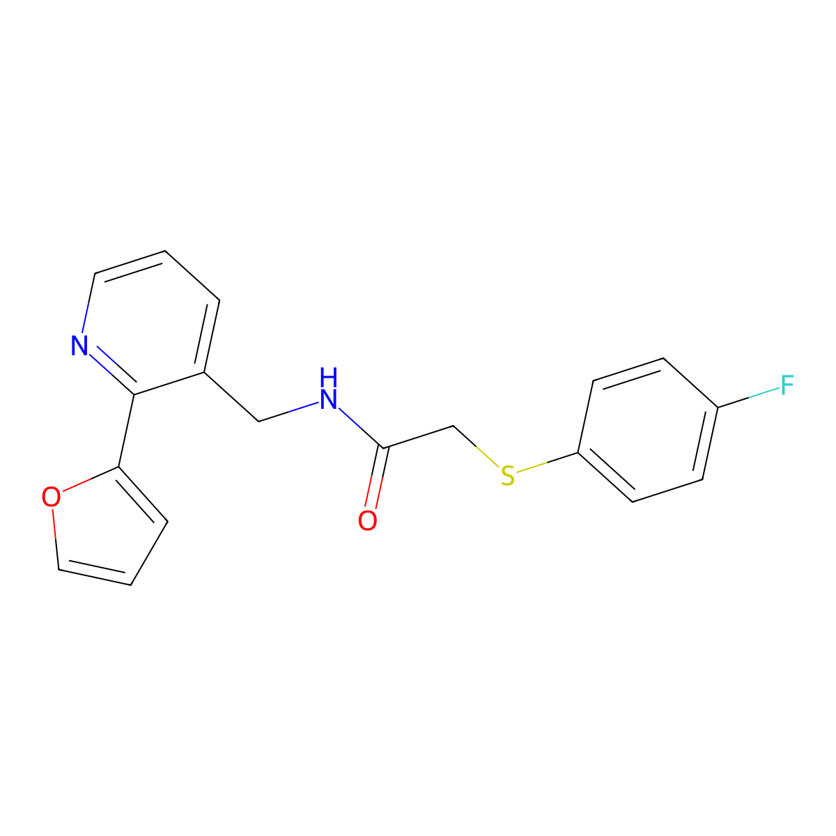 2-((4-fluorophenyl)thio)-N-((2-(furan-2-yl)pyridin-3-yl)methyl)acetamide molecular structure, CAS 2034268-29-4