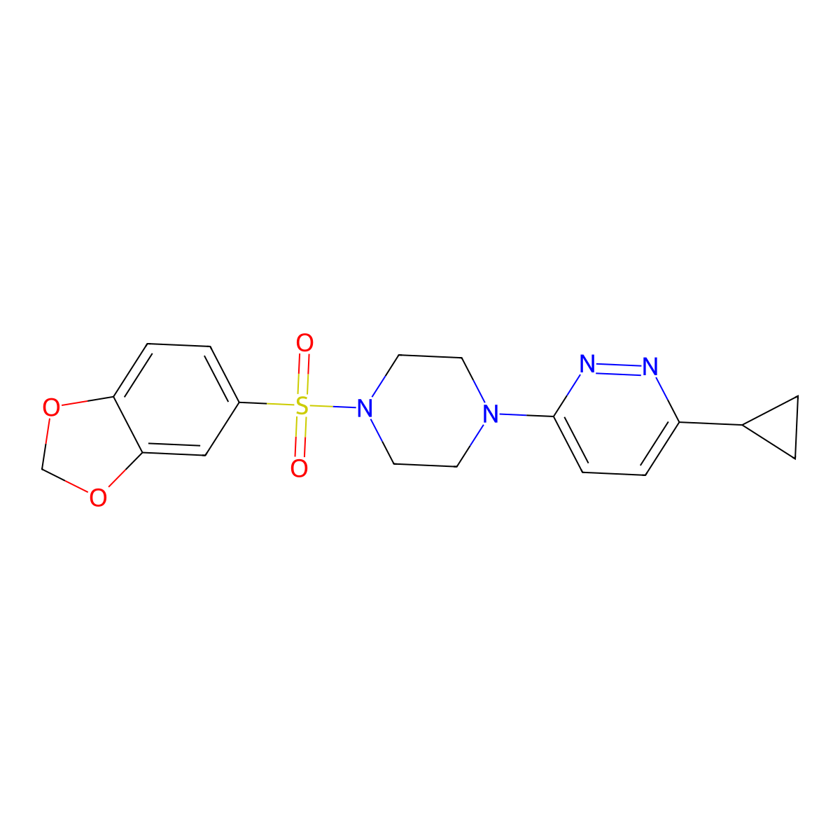 3-(4-(Benzo[d][1,3]dioxol-5-ylsulfonyl)piperazin-1-yl)-6-cyclopropylpyridazine molecular structure, CAS 2034268-32-9