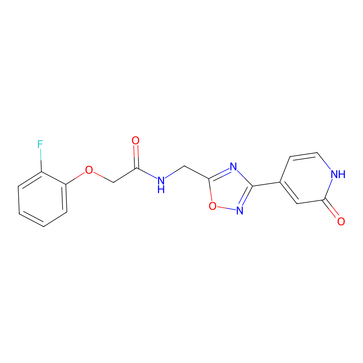 2-(2-fluorophenoxy)-N-((3-(2-oxo-1,2-dihydropyridin-4-yl)-1,2,4-oxadiazol-5-yl)methyl)acetamide molecular structure, CAS 2034268-33-0