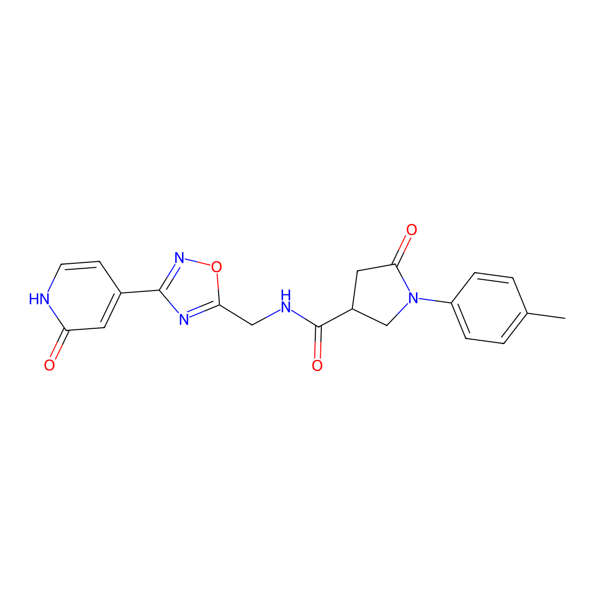 5-oxo-N-((3-(2-oxo-1,2-dihydropyridin-4-yl)-1,2,4-oxadiazol-5-yl)methyl)-1-(p-tolyl)pyrrolidine-3-carboxamide molecular structure, CAS 2034268-34-1