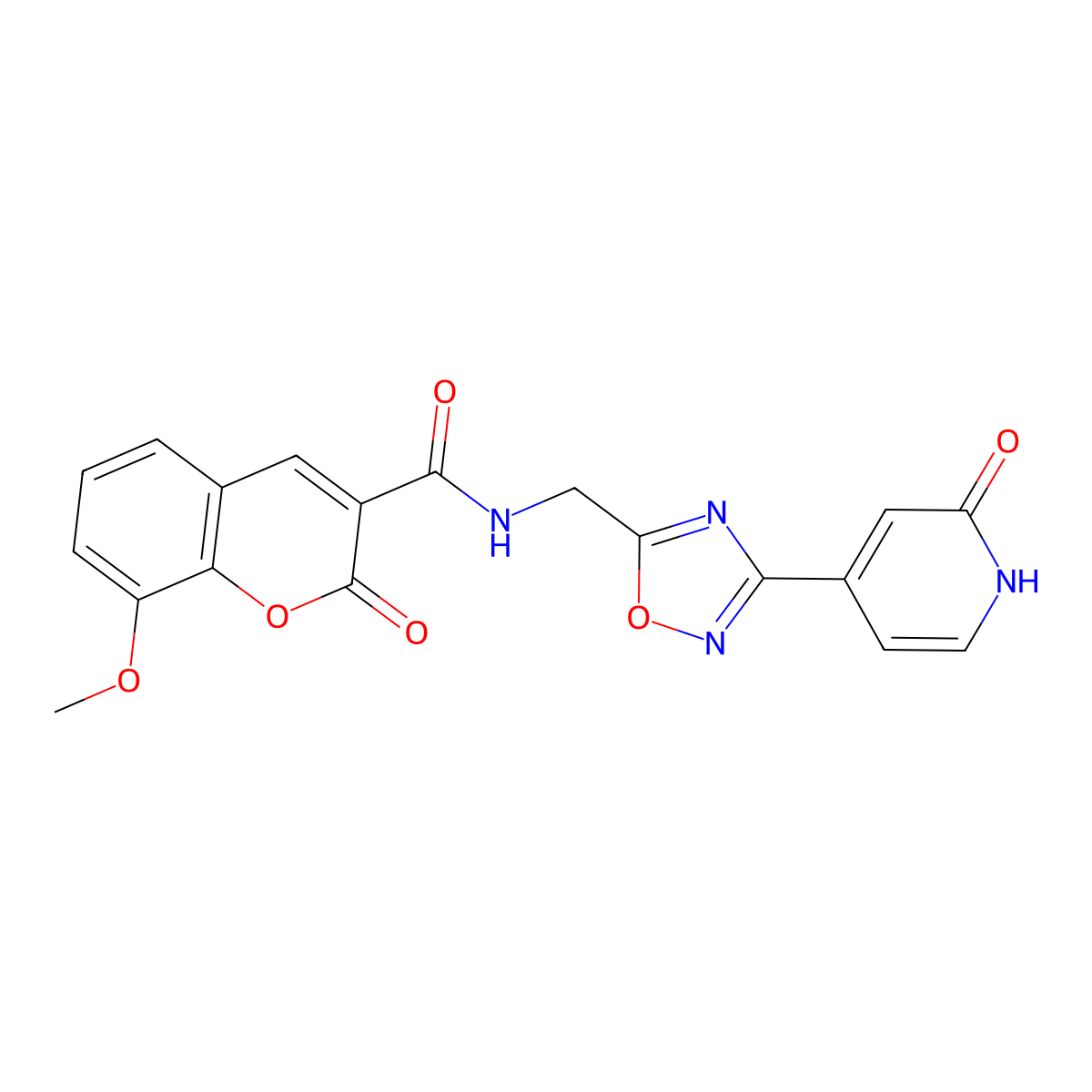 8-methoxy-2-oxo-N-((3-(2-oxo-1,2-dihydropyridin-4-yl)-1,2,4-oxadiazol-5-yl)methyl)-2H-chromene-3-carboxamide molecular structure, CAS 2034268-39-6