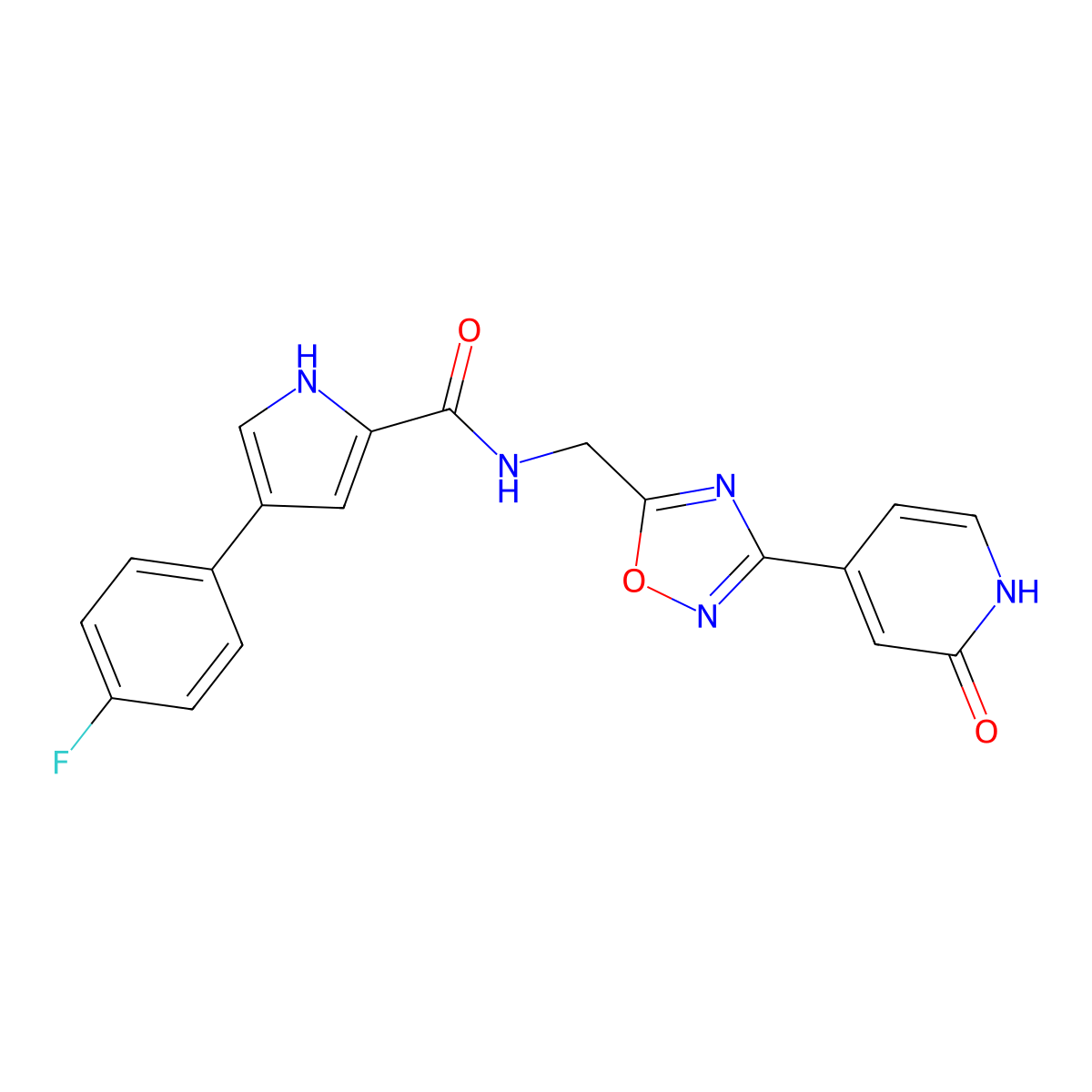4-(4-fluorophenyl)-N-((3-(2-oxo-1,2-dihydropyridin-4-yl)-1,2,4-oxadiazol-5-yl)methyl)-1H-pyrrole-2-carboxamide molecular structure, CAS 2034268-44-3
