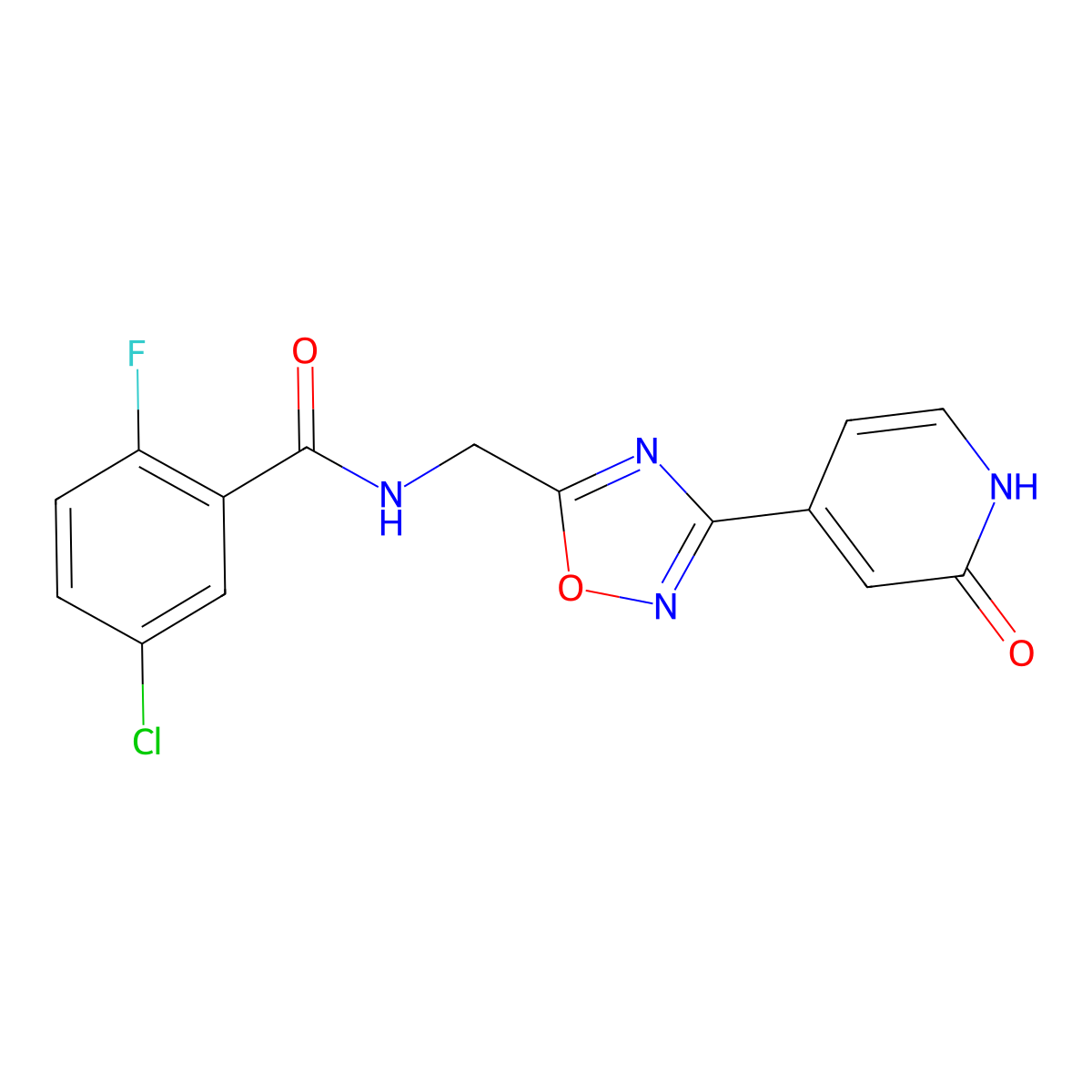 5-chloro-2-fluoro-N-((3-(2-oxo-1,2-dihydropyridin-4-yl)-1,2,4-oxadiazol-5-yl)methyl)benzamide molecular structure, CAS 2034268-46-5