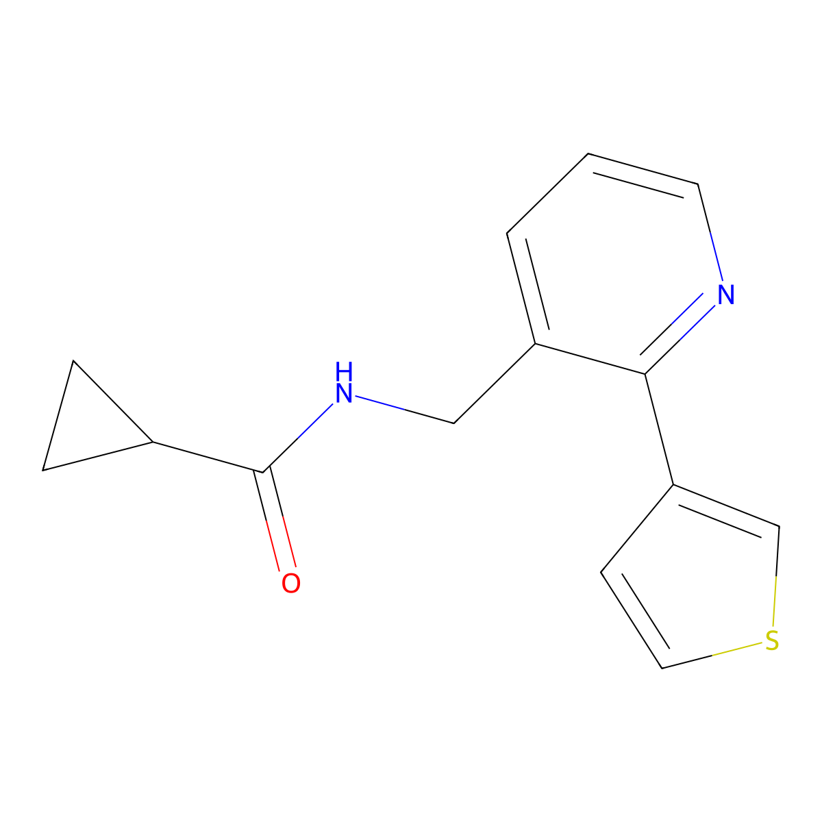 N-{[2-(thiophen-3-yl)pyridin-3-yl]methyl}cyclopropanecarboxamide molecular structure, CAS 2034268-47-6