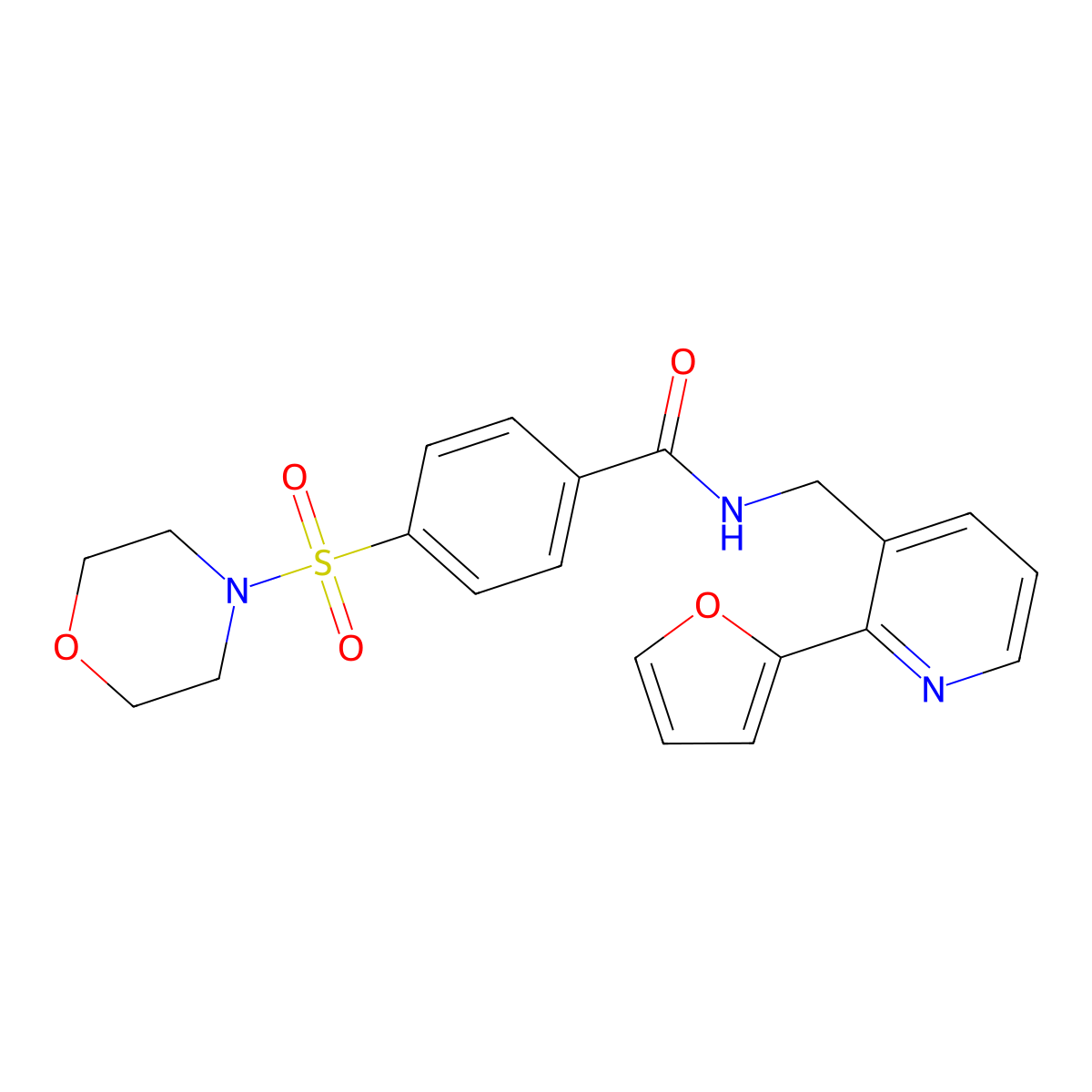 N-((2-(furan-2-yl)pyridin-3-yl)methyl)-4-(morpholinosulfonyl)benzamide molecular structure, CAS 2034268-50-1