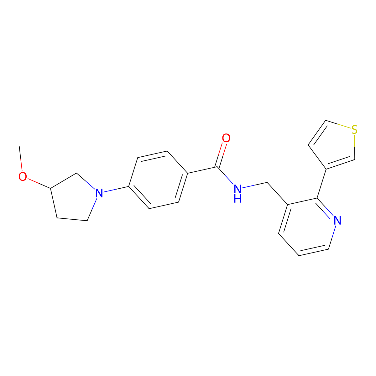 4-(3-methoxypyrrolidin-1-yl)-N-{[2-(thiophen-3-yl)pyridin-3-yl]methyl}benzamide molecular structure, CAS 2034268-52-3