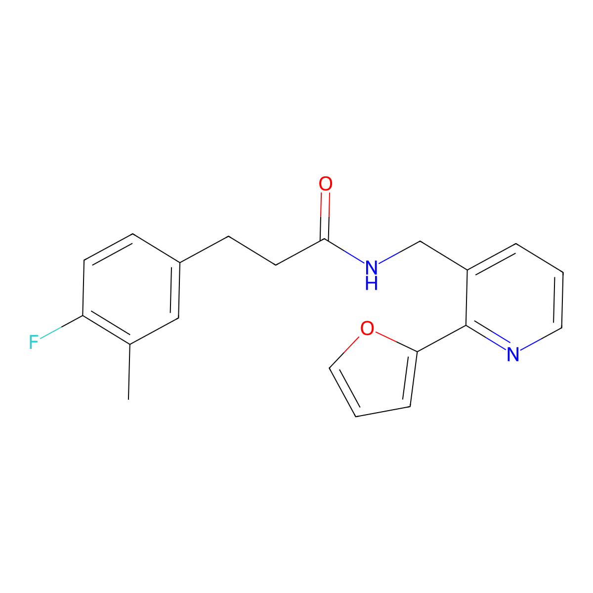 3-(4-fluoro-3-methylphenyl)-N-((2-(furan-2-yl)pyridin-3-yl)methyl)propanamide molecular structure, CAS 2034268-55-6