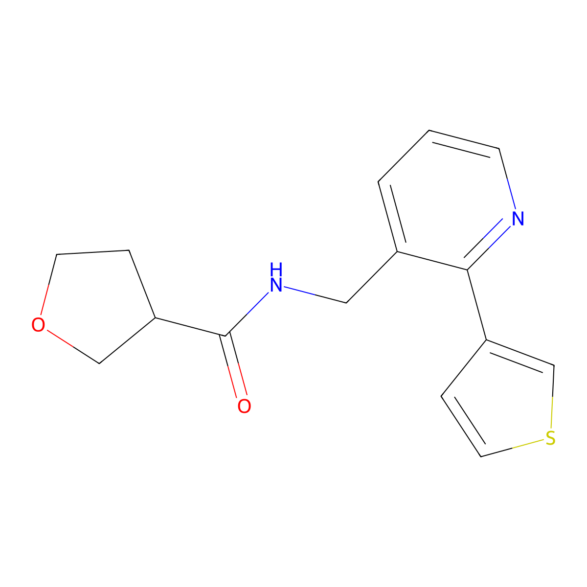 N-((2-(thiophen-3-yl)pyridin-3-yl)methyl)tetrahydrofuran-3-carboxamide molecular structure, CAS 2034268-58-9