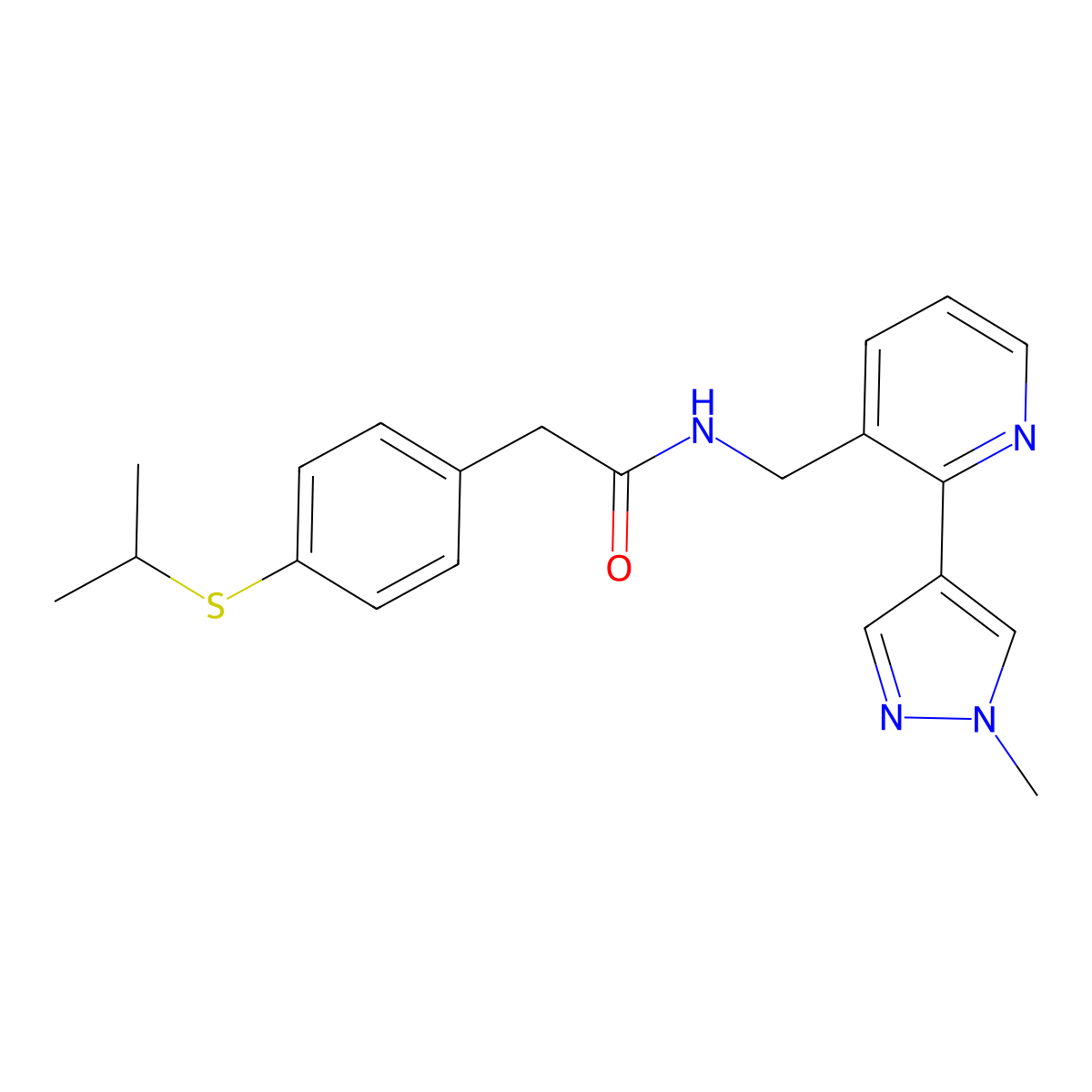 2-(4-(isopropylthio)phenyl)-N-((2-(1-methyl-1H-pyrazol-4-yl)pyridin-3-yl)methyl)acetamide molecular structure, CAS 2034268-60-3
