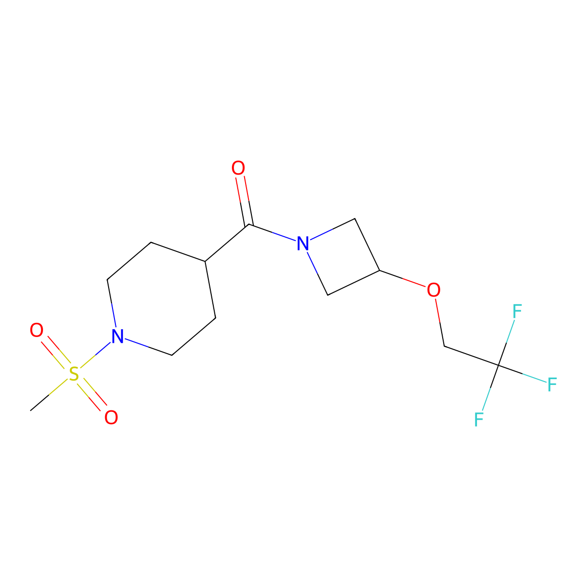 (1-(Methylsulfonyl)piperidin-4-yl)(3-(2,2,2-trifluoroethoxy)azetidin-1-yl)methanone molecular structure, CAS 2034268-64-7