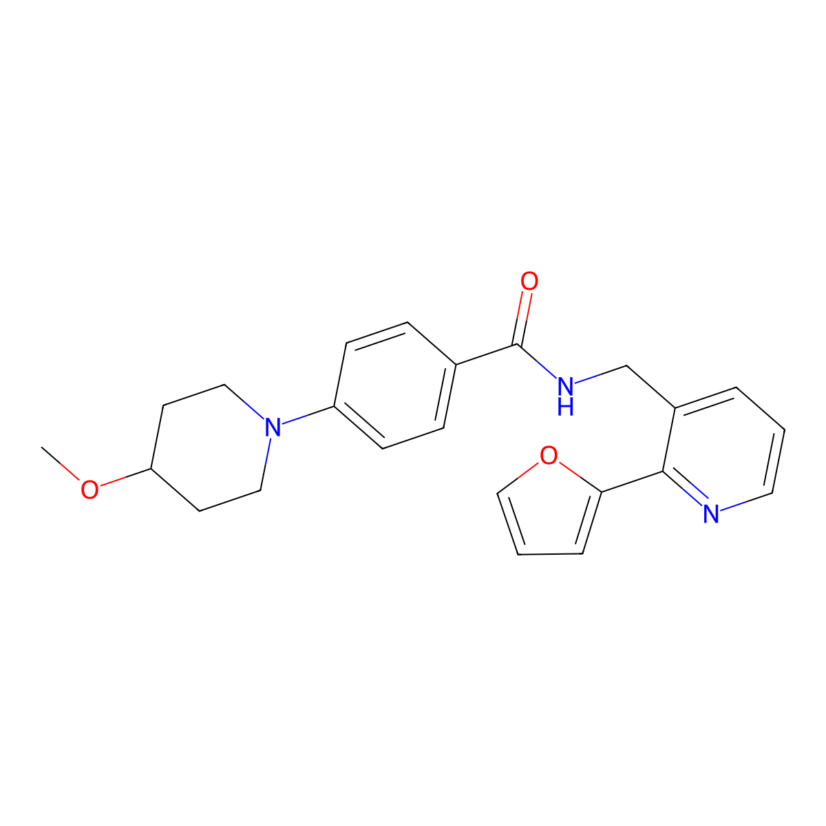 N-((2-(furan-2-yl)pyridin-3-yl)methyl)-4-(4-methoxypiperidin-1-yl)benzamide molecular structure, CAS 2034268-77-2