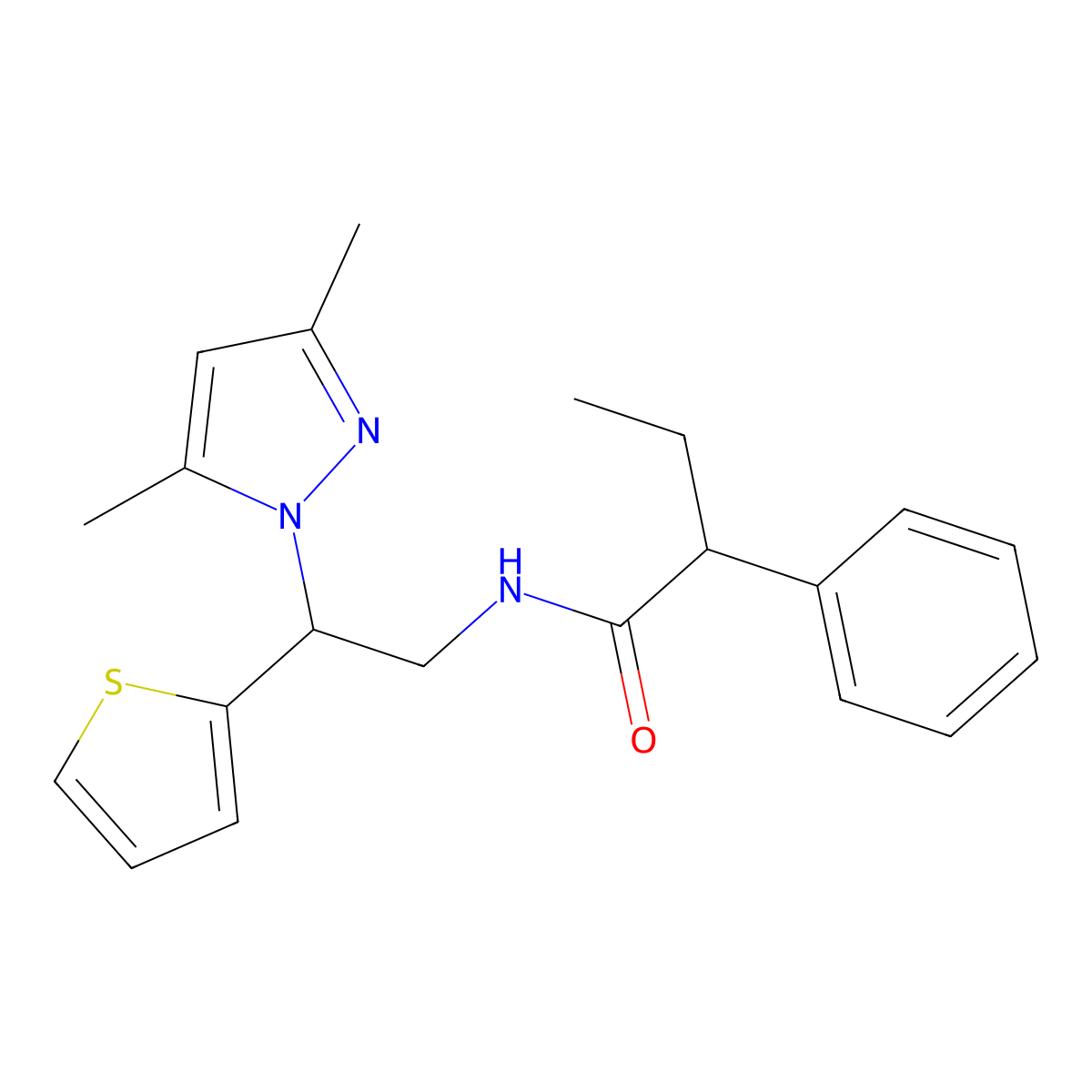 N-[2-(3,5-dimethyl-1H-pyrazol-1-yl)-2-(thiophen-2-yl)ethyl]-2-phenylbutanamide molecular structure, CAS 2034268-91-0