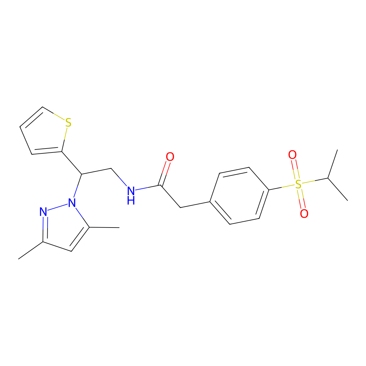 N-[2-(3,5-dimethyl-1H-pyrazol-1-yl)-2-(thiophen-2-yl)ethyl]-2-[4-(propane-2-sulfonyl)phenyl]acetamide molecular structure, CAS 2034268-94-3