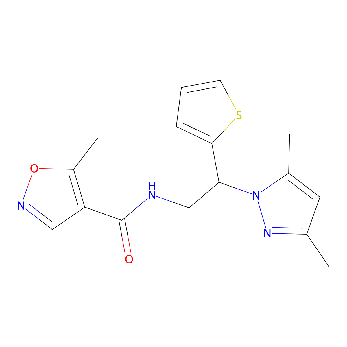 N-(2-(3,5-dimethyl-1H-pyrazol-1-yl)-2-(thiophen-2-yl)ethyl)-5-methylisoxazole-4-carboxamide molecular structure, CAS 2034268-98-7