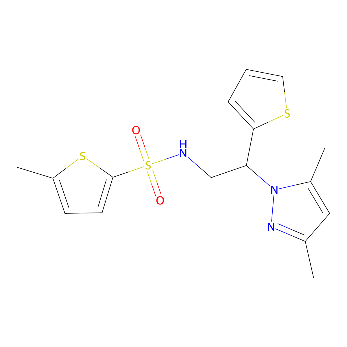 N-(2-(3,5-dimethyl-1H-pyrazol-1-yl)-2-(thiophen-2-yl)ethyl)-5-methylthiophene-2-sulfonamide molecular structure, CAS 2034269-07-1