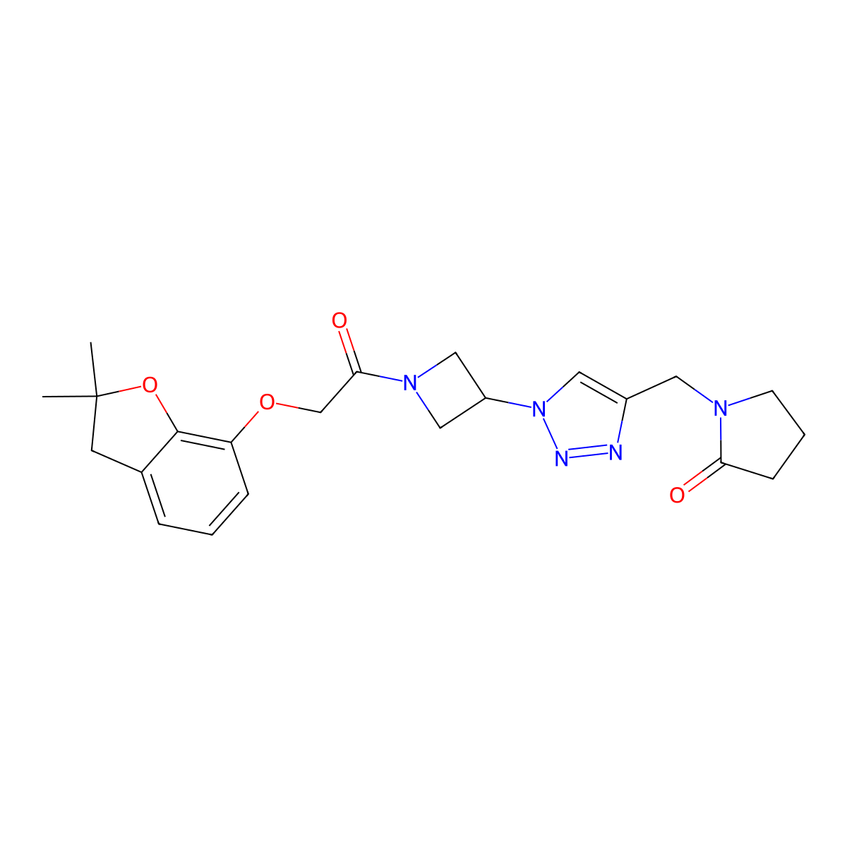 1-((1-(1-(2-((2,2-dimethyl-2,3-dihydrobenzofuran-7-yl)oxy)acetyl)azetidin-3-yl)-1H-1,2,3-triazol-4-yl)methyl)pyrrolidin-2-one molecular structure, CAS 2034269-08-2