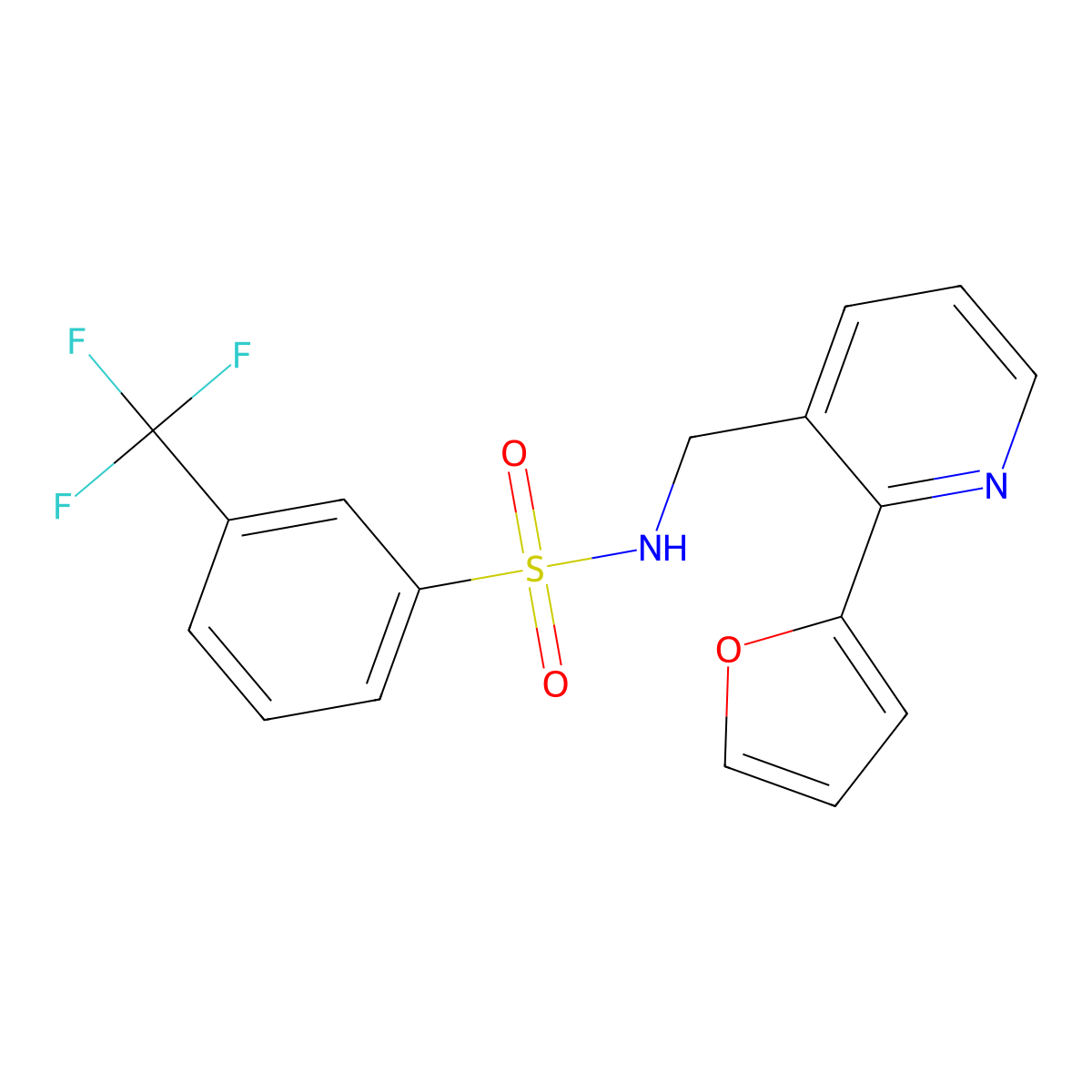 N-((2-(furan-2-yl)pyridin-3-yl)methyl)-3-(trifluoromethyl)benzenesulfonamide molecular structure, CAS 2034269-09-3