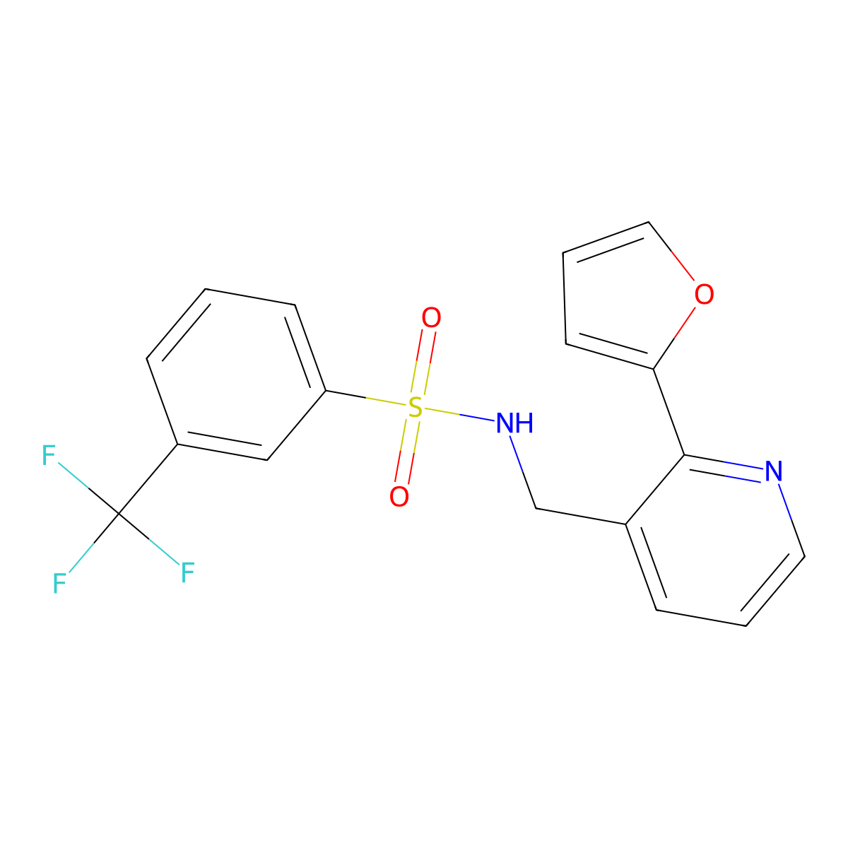 N-((2-(furan-2-yl)pyridin-3-yl)methyl)-3-(trifluoromethyl)benzenesulfonamide molecular structure, CAS 2034269-09-3