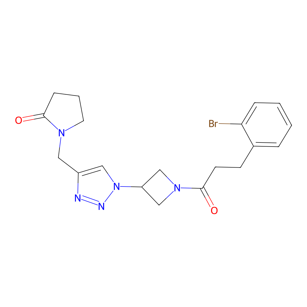 1-((1-(1-(3-(2-bromophenyl)propanoyl)azetidin-3-yl)-1H-1,2,3-triazol-4-yl)methyl)pyrrolidin-2-one molecular structure, CAS 2034269-11-7