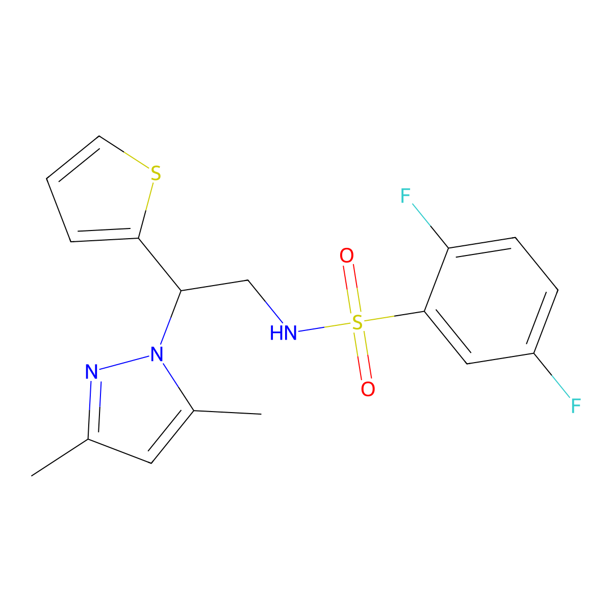 N-(2-(3,5-dimethyl-1H-pyrazol-1-yl)-2-(thiophen-2-yl)ethyl)-2,5-difluorobenzenesulfonamide molecular structure, CAS 2034269-13-9