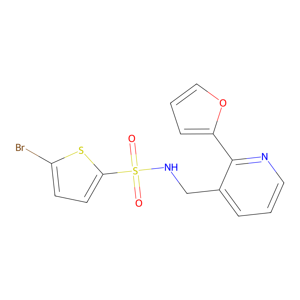 5-bromo-N-((2-(furan-2-yl)pyridin-3-yl)methyl)thiophene-2-sulfonamide molecular structure, CAS 2034269-16-2