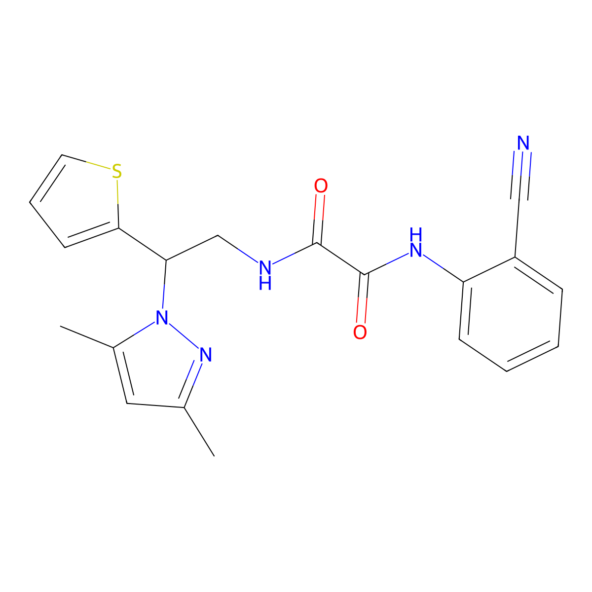 N1-(2-cyanophenyl)-N2-(2-(3,5-dimethyl-1H-pyrazol-1-yl)-2-(thiophen-2-yl)ethyl)oxalamide molecular structure, CAS 2034269-18-4