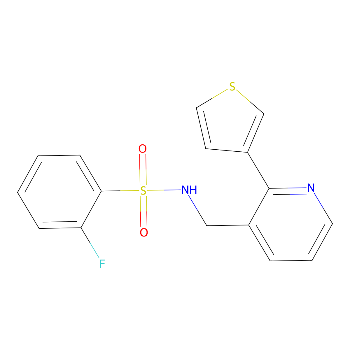 2-fluoro-N-((2-(thiophen-3-yl)pyridin-3-yl)methyl)benzenesulfonamide molecular structure, CAS 2034269-20-8