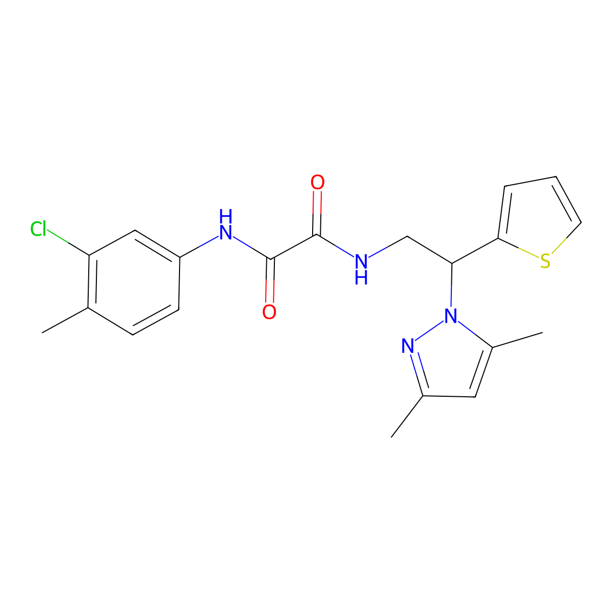 N1-(3-chloro-4-methylphenyl)-N2-(2-(3,5-dimethyl-1H-pyrazol-1-yl)-2-(thiophen-2-yl)ethyl)oxalamide molecular structure, CAS 2034269-23-1