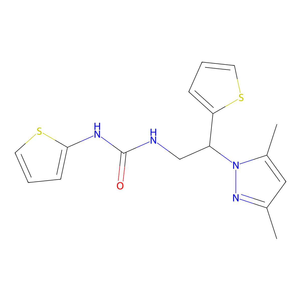 1-(2-(3,5-dimethyl-1H-pyrazol-1-yl)-2-(thiophen-2-yl)ethyl)-3-(thiophen-2-yl)urea molecular structure, CAS 2034269-25-3