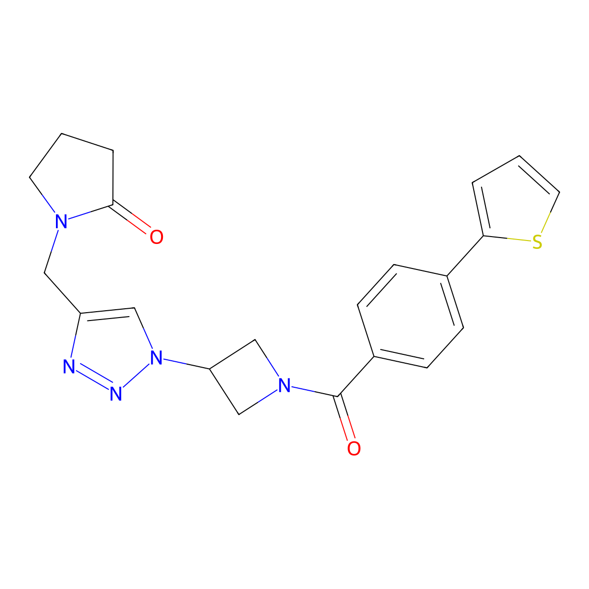 1-[(1-{1-[4-(thiophen-2-yl)benzoyl]azetidin-3-yl}-1H-1,2,3-triazol-4-yl)methyl]pyrrolidin-2-one molecular structure, CAS 2034269-27-5