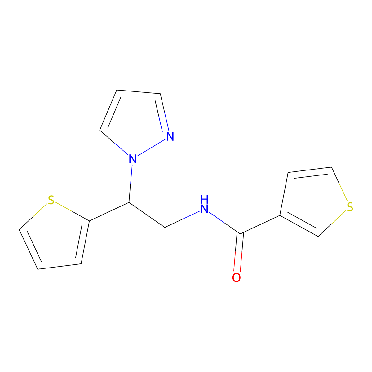 N-[2-(1H-pyrazol-1-yl)-2-(thiophen-2-yl)ethyl]thiophene-3-carboxamide molecular structure, CAS 2034269-31-1