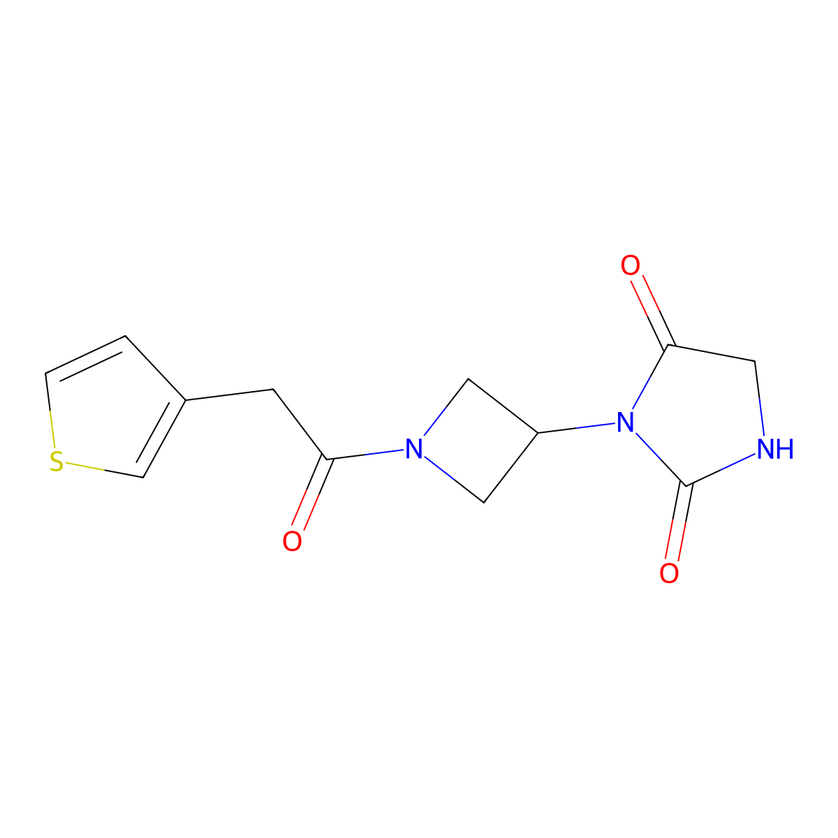 3-(1-(2-(Thiophen-3-yl)acetyl)azetidin-3-yl)imidazolidine-2,4-dione molecular structure, CAS 2034269-36-6