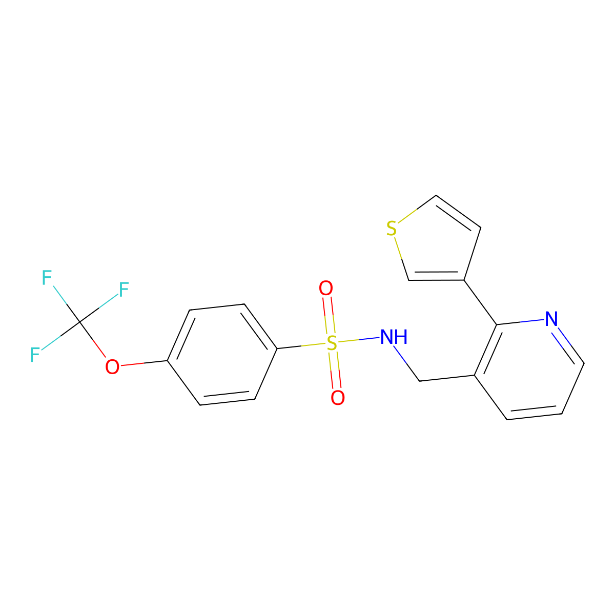 N-((2-(thiophen-3-yl)pyridin-3-yl)methyl)-4-(trifluoromethoxy)benzenesulfonamide molecular structure, CAS 2034269-39-9