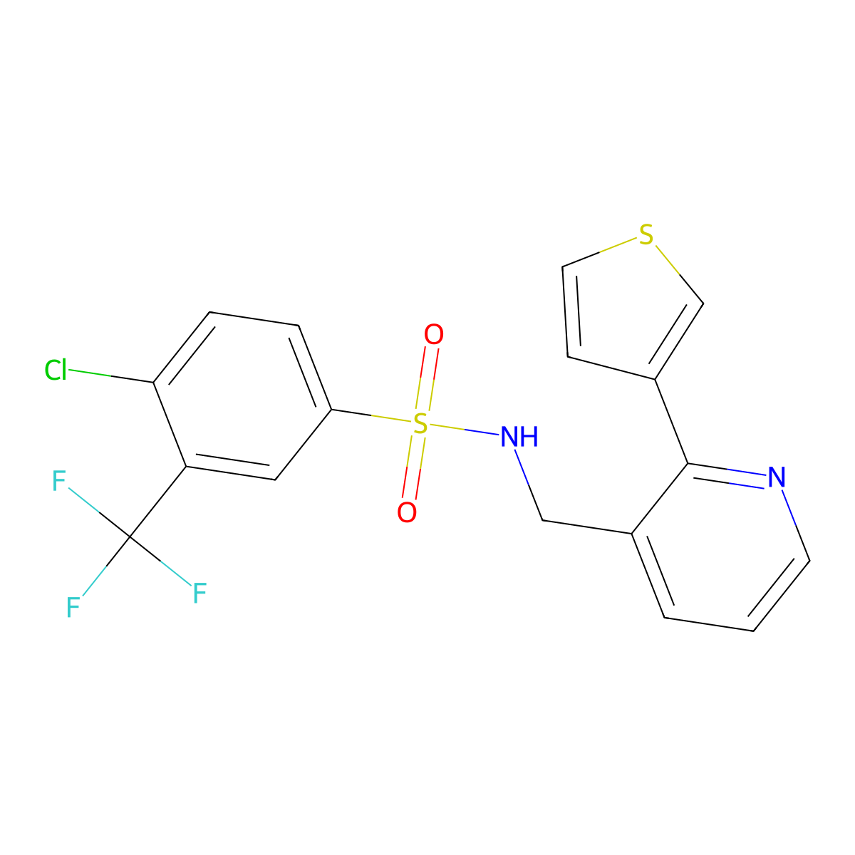 4-chloro-N-((2-(thiophen-3-yl)pyridin-3-yl)methyl)-3-(trifluoromethyl)benzenesulfonamide molecular structure, CAS 2034269-43-5