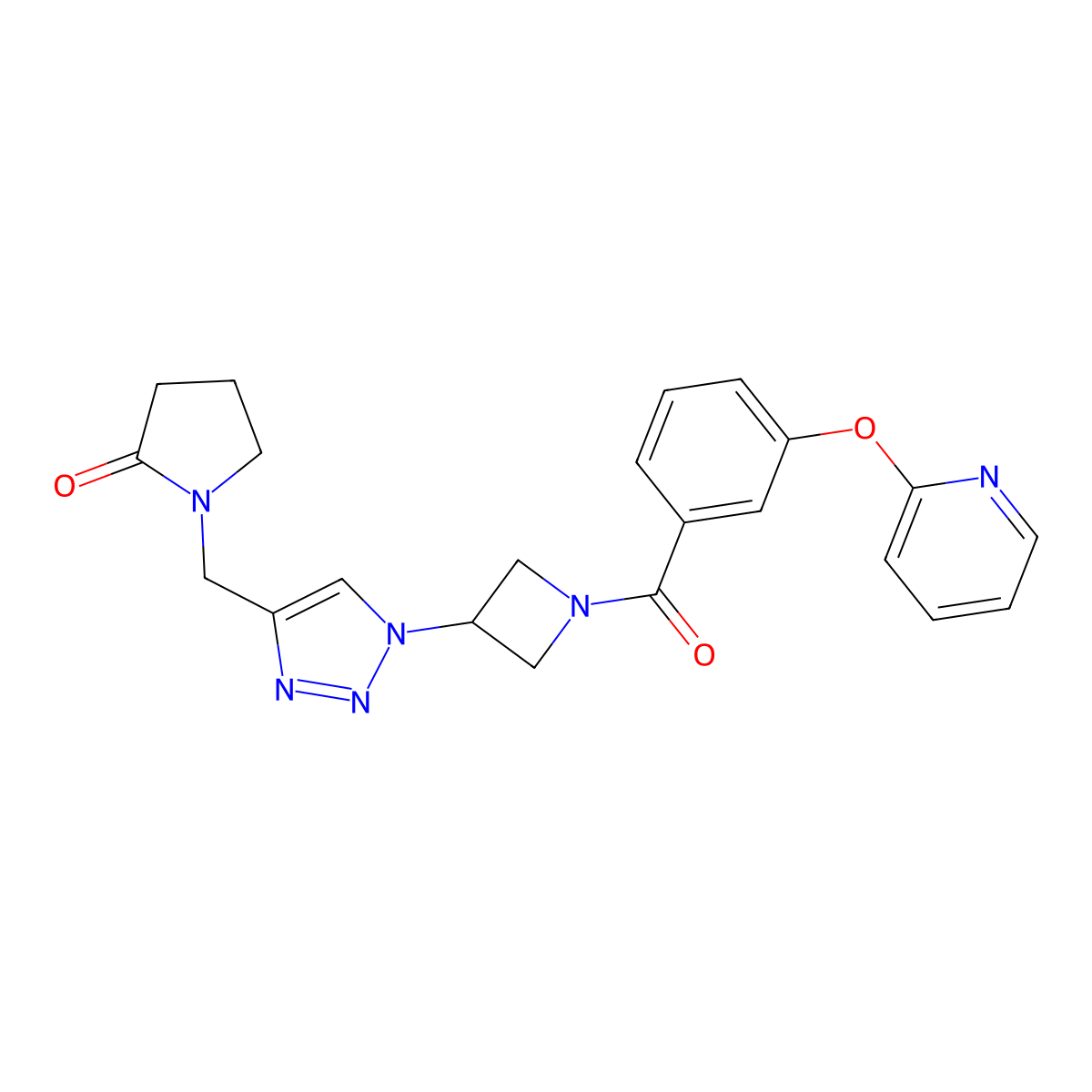 1-[(1-{1-[3-(pyridin-2-yloxy)benzoyl]azetidin-3-yl}-1H-1,2,3-triazol-4-yl)methyl]pyrrolidin-2-one molecular structure, CAS 2034269-44-6