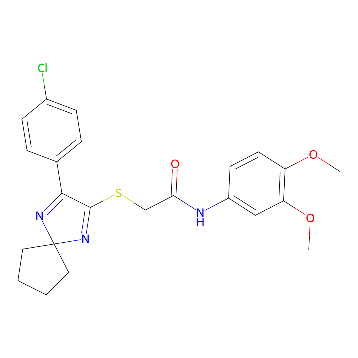 2-((3-(4-chlorophenyl)-1,4-diazaspiro[4.4]nona-1,3-dien-2-yl)thio)-N-(3,4-dimethoxyphenyl)acetamide molecular structure, CAS 2034269-46-8