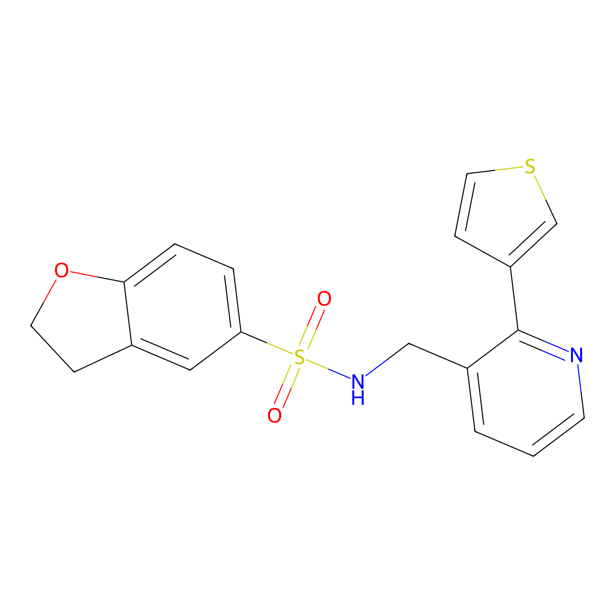N-((2-(thiophen-3-yl)pyridin-3-yl)methyl)-2,3-dihydrobenzofuran-5-sulfonamide molecular structure, CAS 2034269-49-1