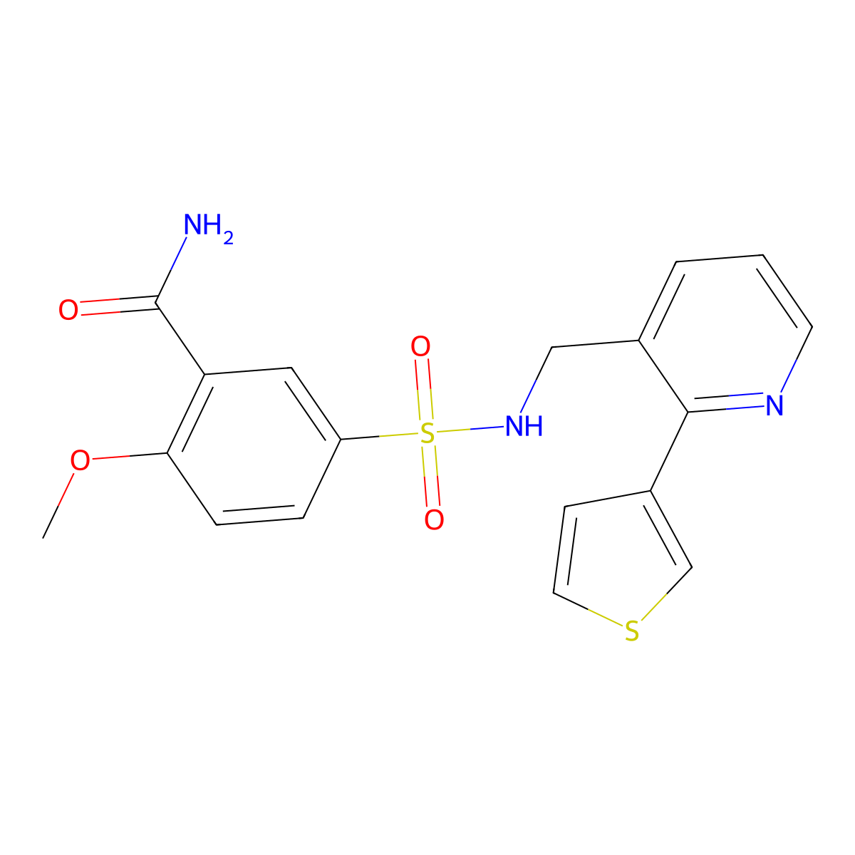 2-methoxy-5-(N-((2-(thiophen-3-yl)pyridin-3-yl)methyl)sulfamoyl)benzamide molecular structure, CAS 2034269-52-6